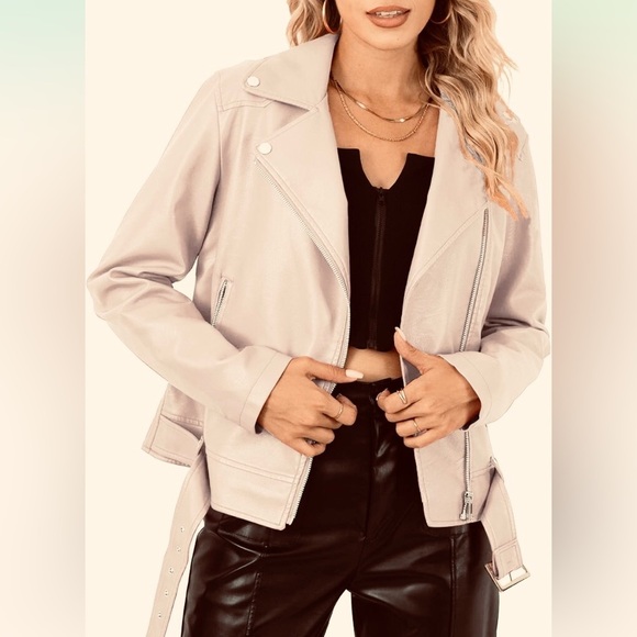 NWT BELLIVERA Faux Leather Asymmetrical Moto Jacket - Picture 2 of 13